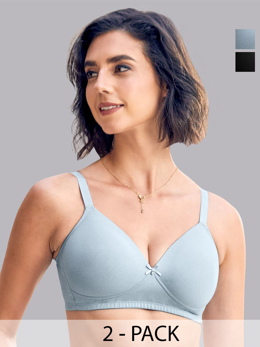 

MAASHIE Pack of 2 Medium Coverage Wirefree Padded Bra SB-BLK, Blue