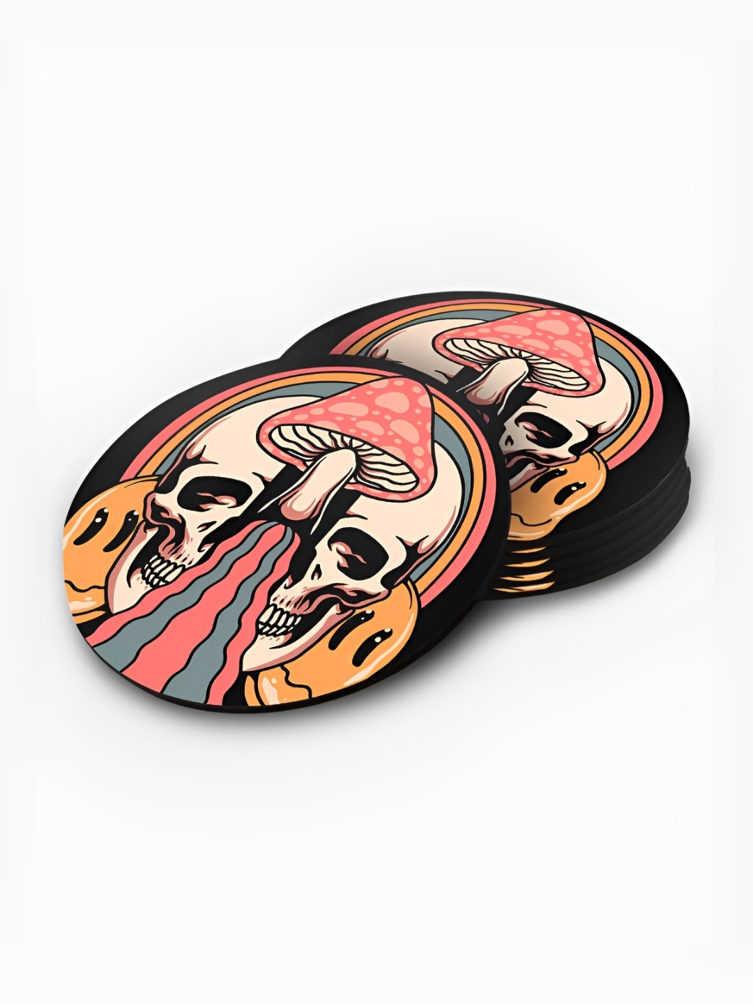 

macmerise Black & Pink 6 Pieces Printed Wooden Round Coasters