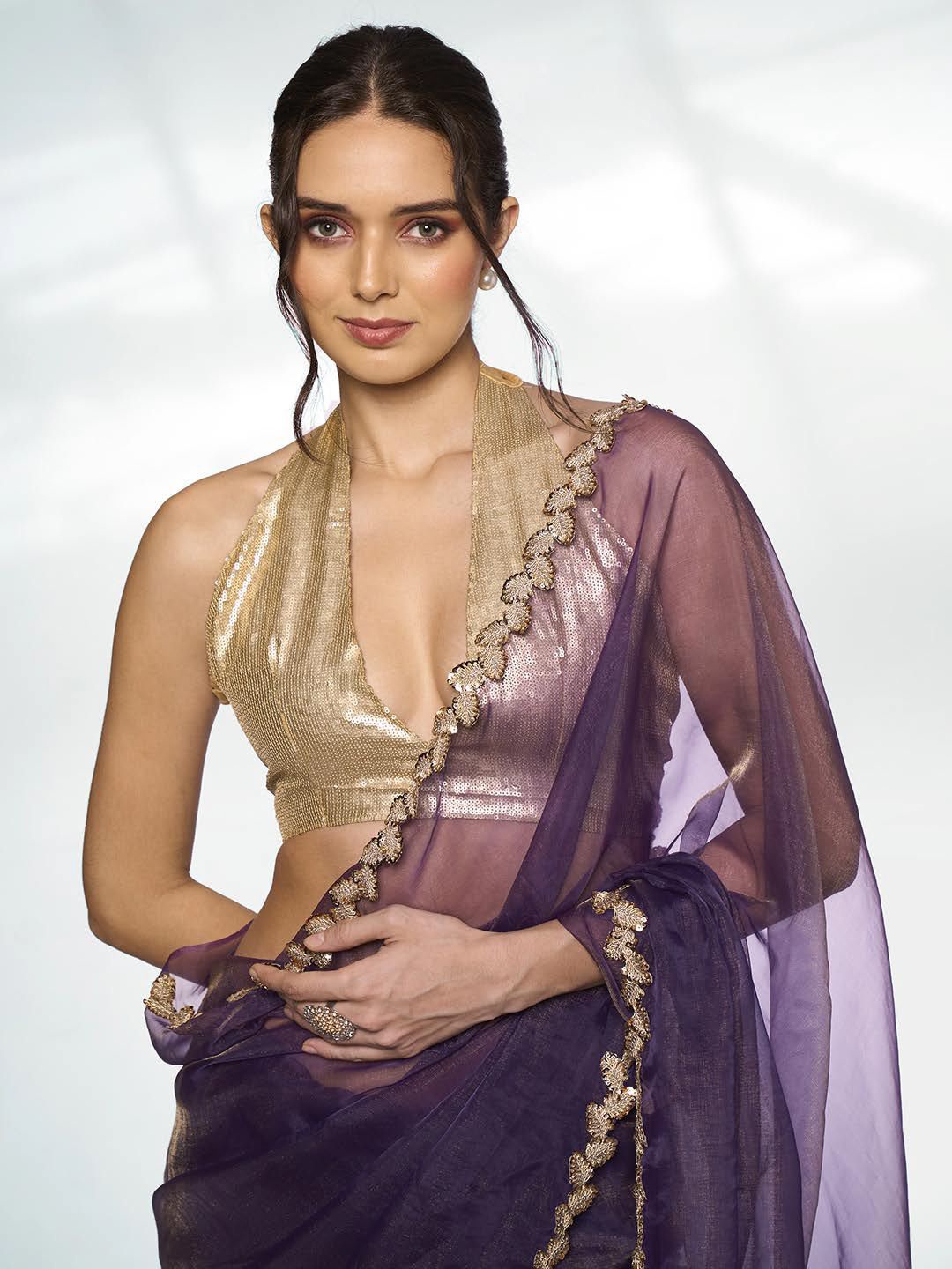 

Kalista Embellished Sequinned Organza Saree, Metallic