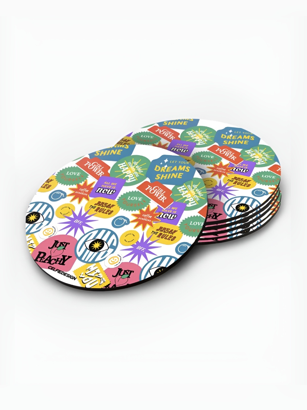 

macmerise White & Green 6 Pieces Printed Sassy Girl Wooden Coasters