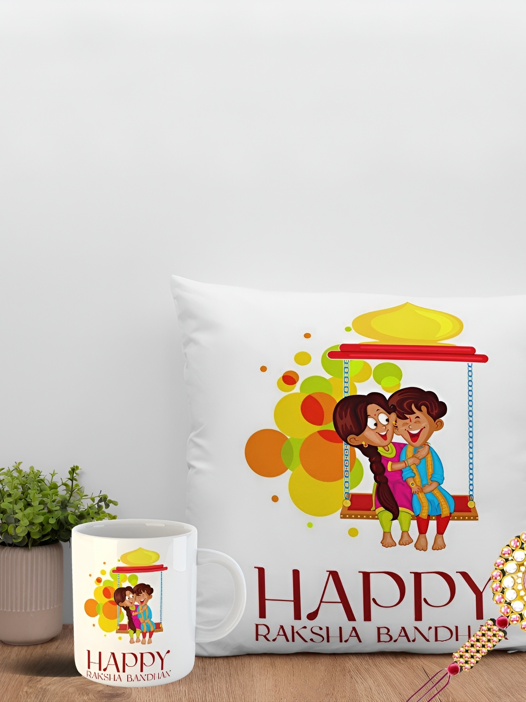 

ARTBUG White & Maroon Printed 3 Pieces Rakhi Gift Set