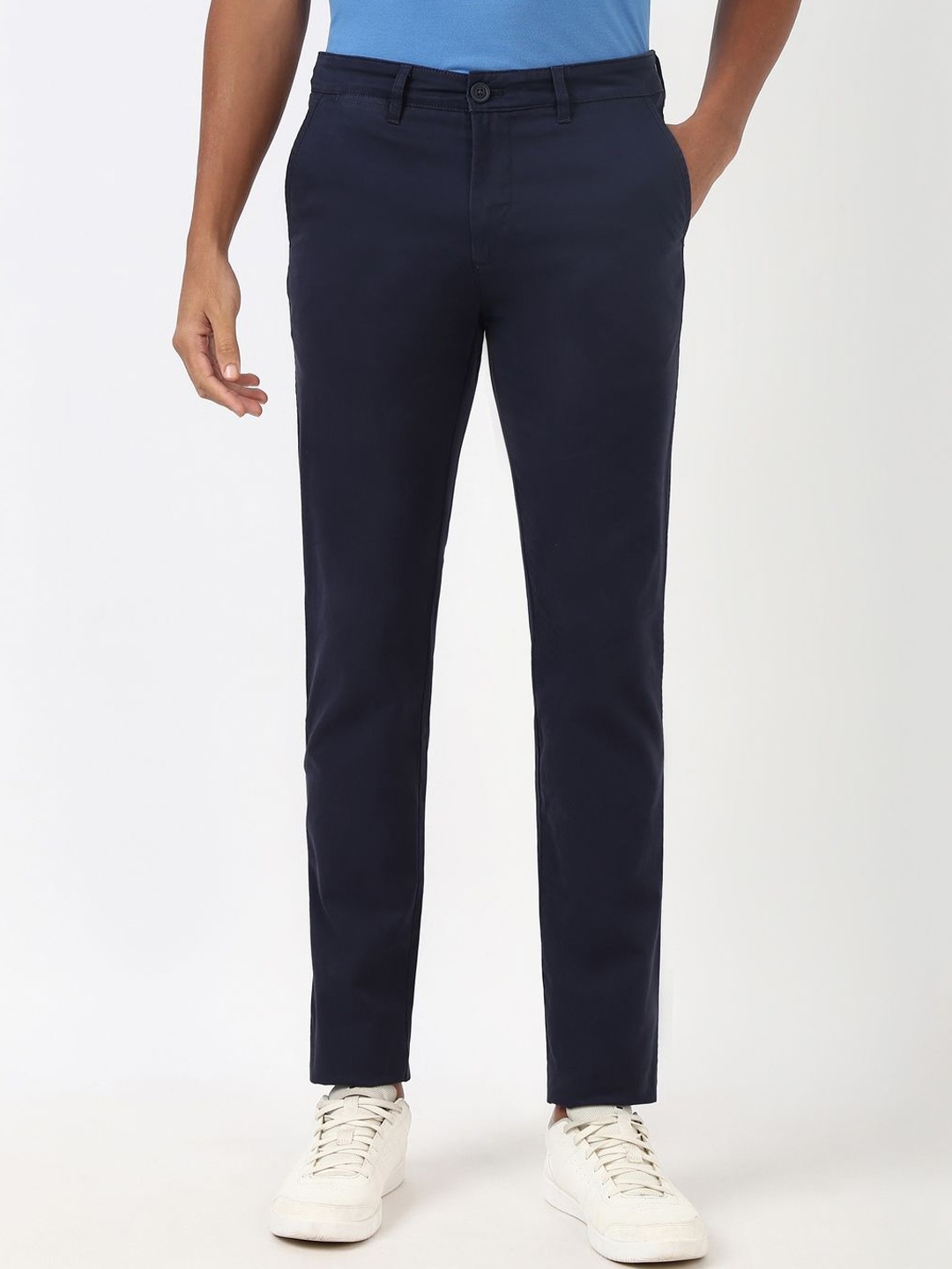 

Peter England Casuals Men Slim Fit Trousers, Navy blue