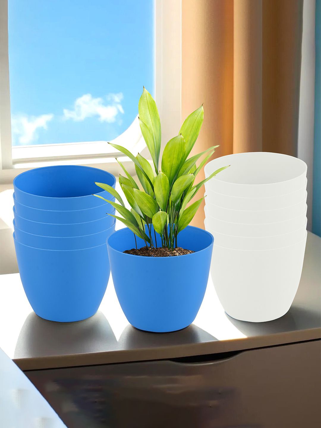 

Kuber Industries Blue & White 12 Pieces Lightweight Planters
