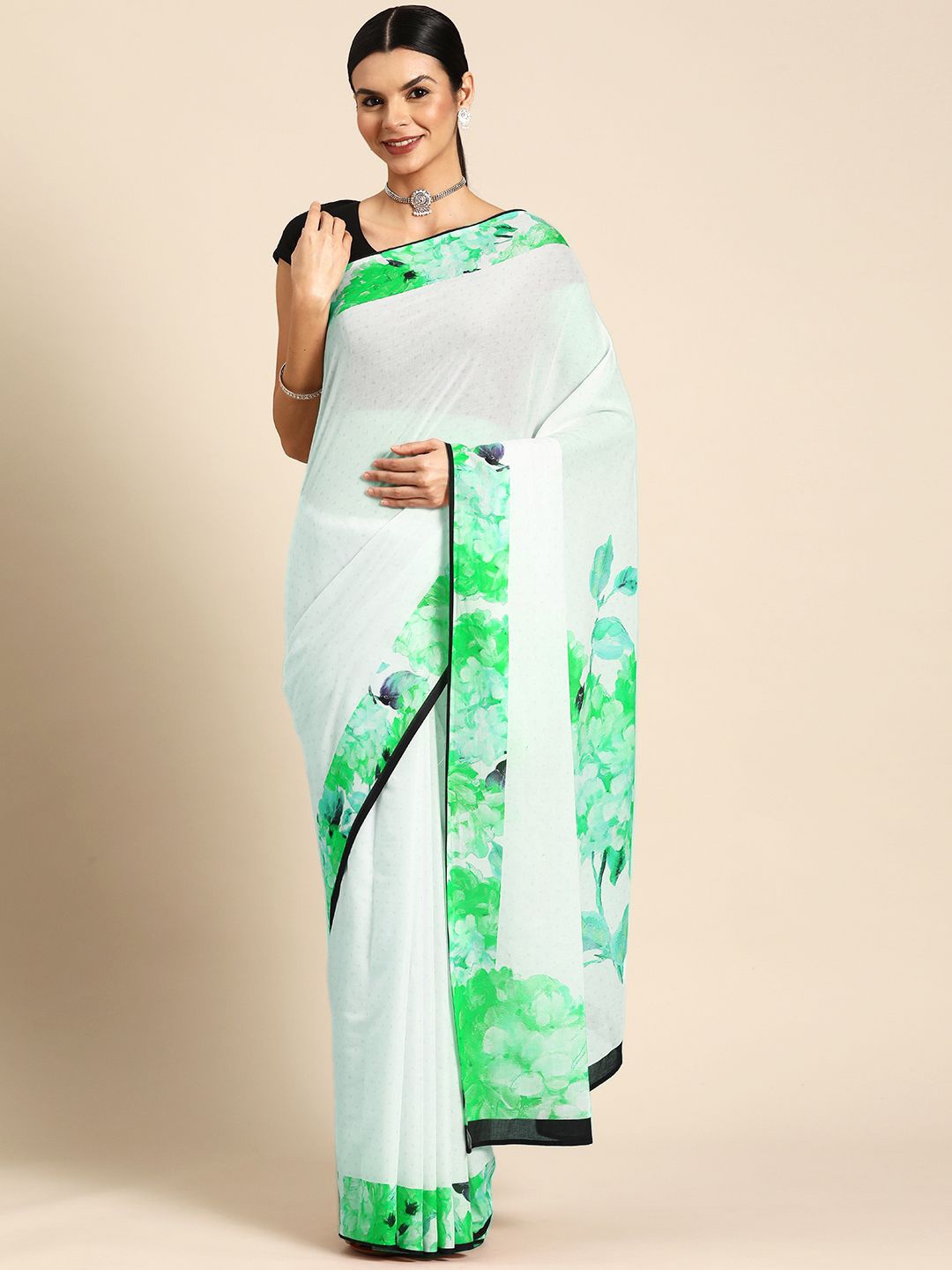 

BUTA BUTI Polka Dot Pure Cotton Saree, Green