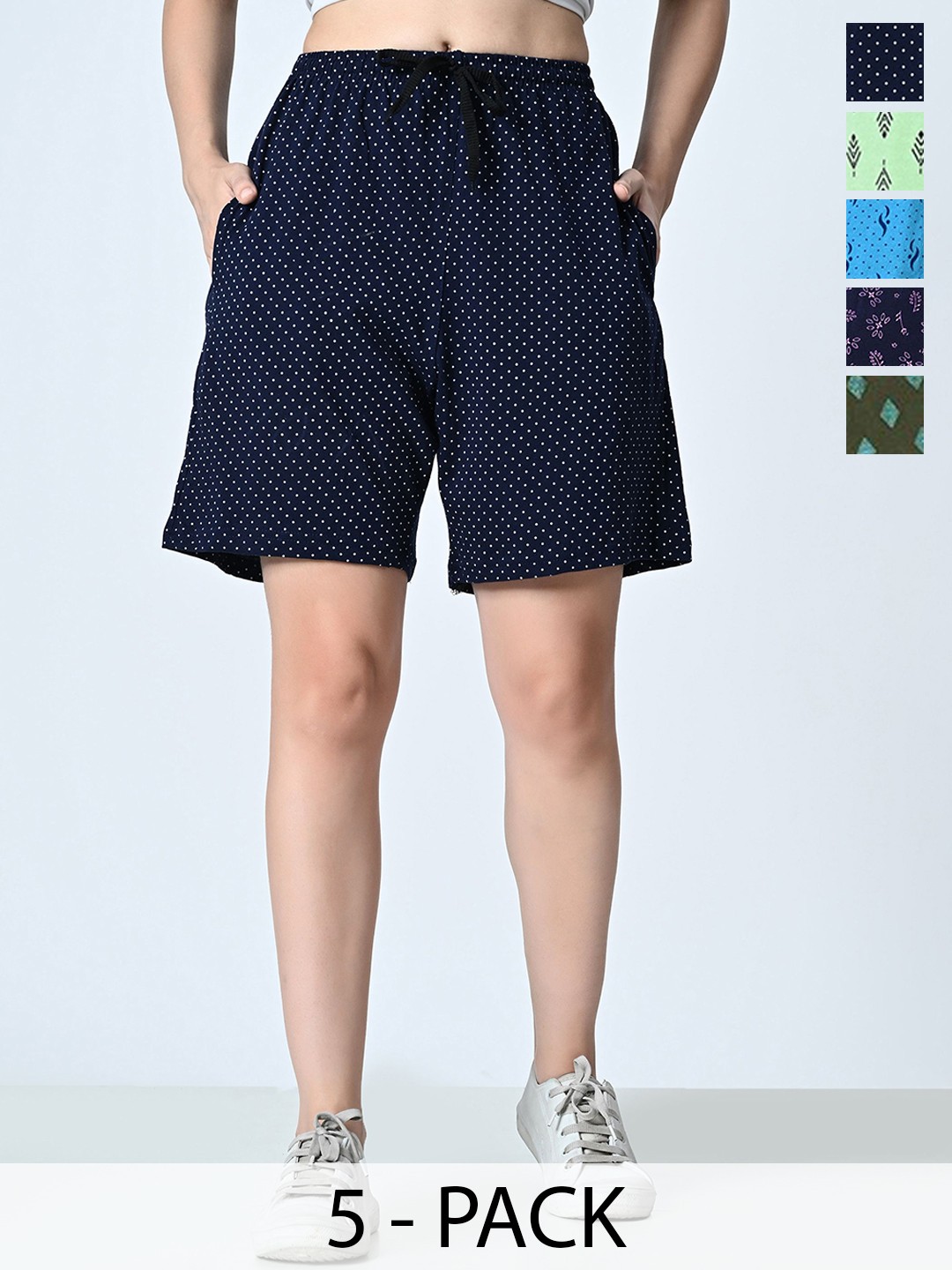 

BAESD Women Pack of 5 Cotton Printed High-Rise Shorts, Blue