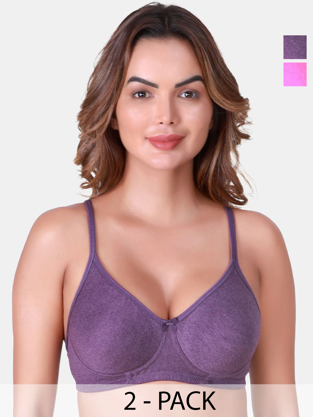 

SKDREAMS Pack Of 2 Women Medium Coverage T-shirt Bra, Purple