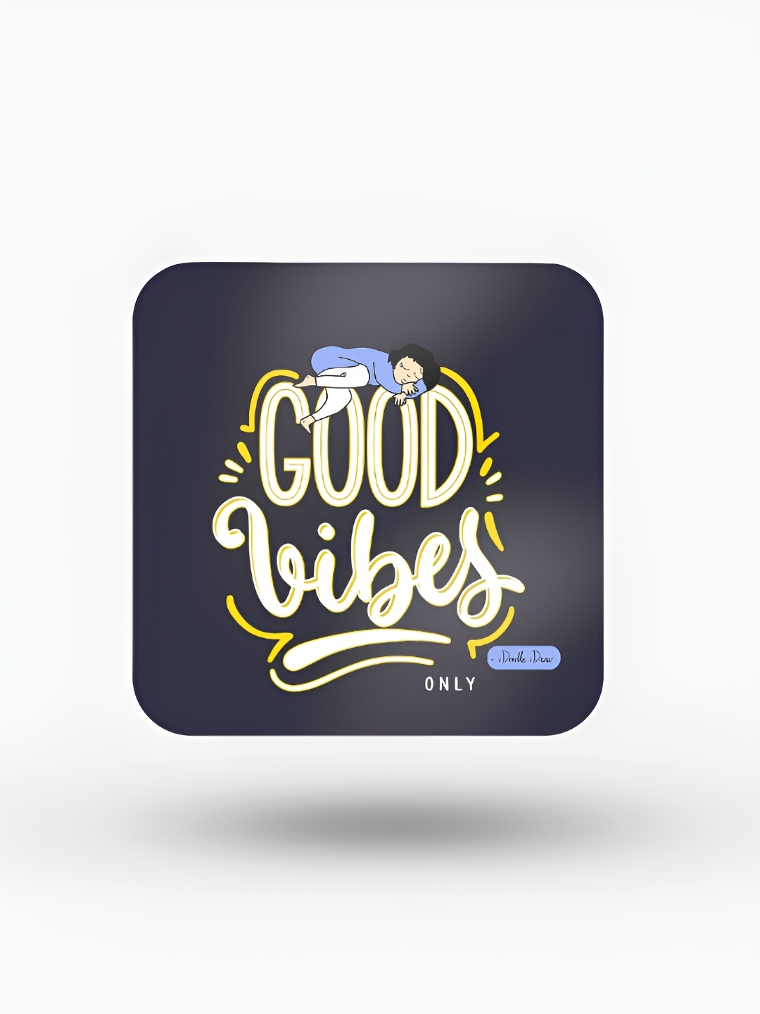 

macmerise Blue & Yellow Good Vibes Printed Wooden Square Coaster