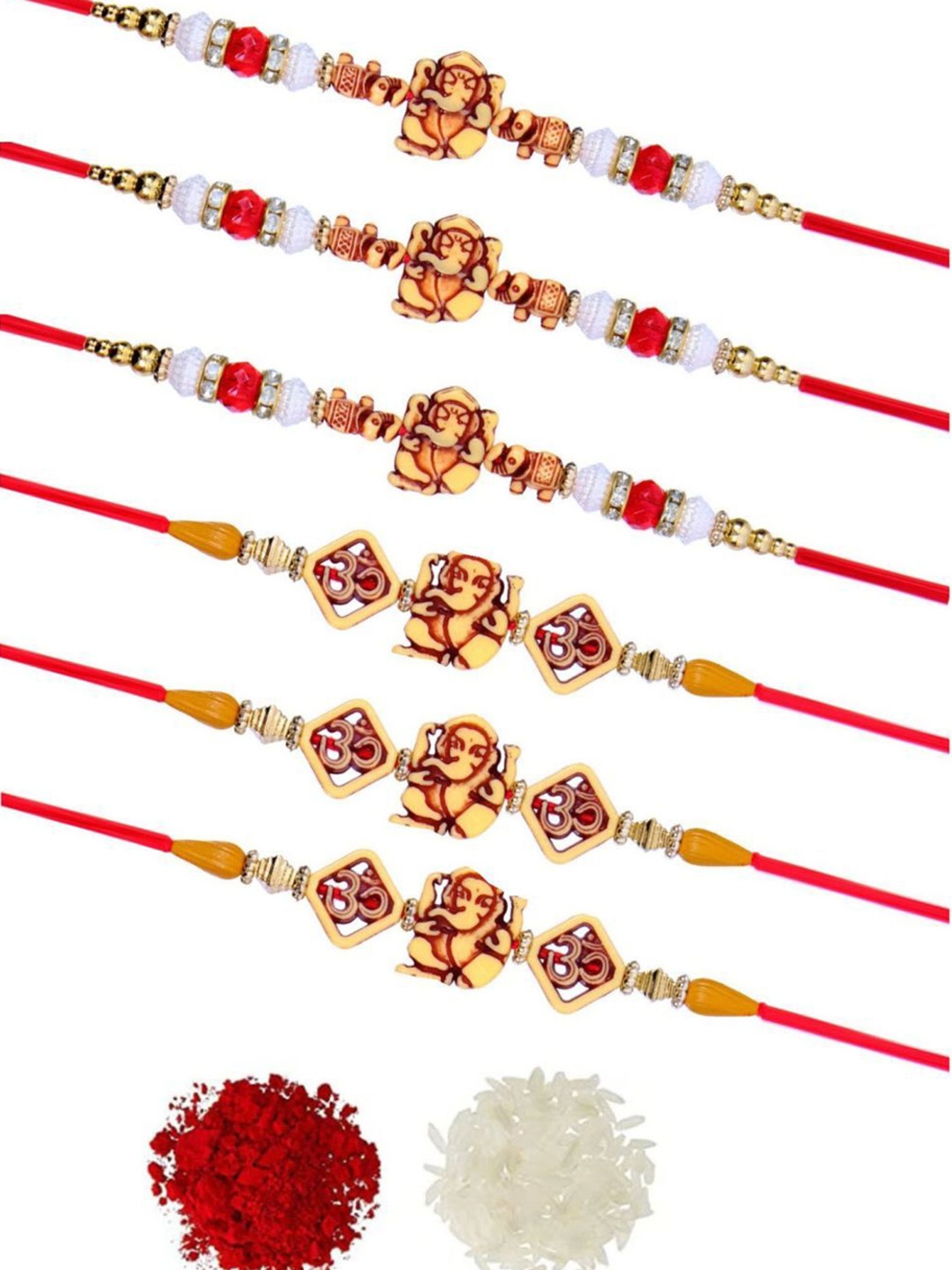 

Crunchy Fashion Set Of 6 Ganpati Thread Rakhi, Gold