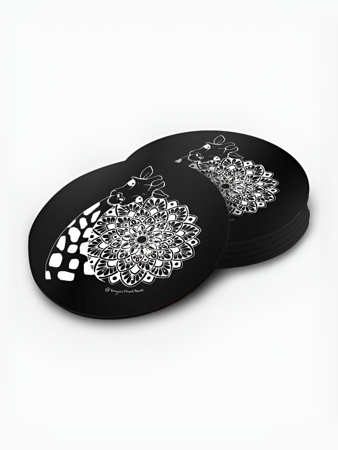 

macmerise Black & White 6 Pieces Printed Round Wooden Coasters