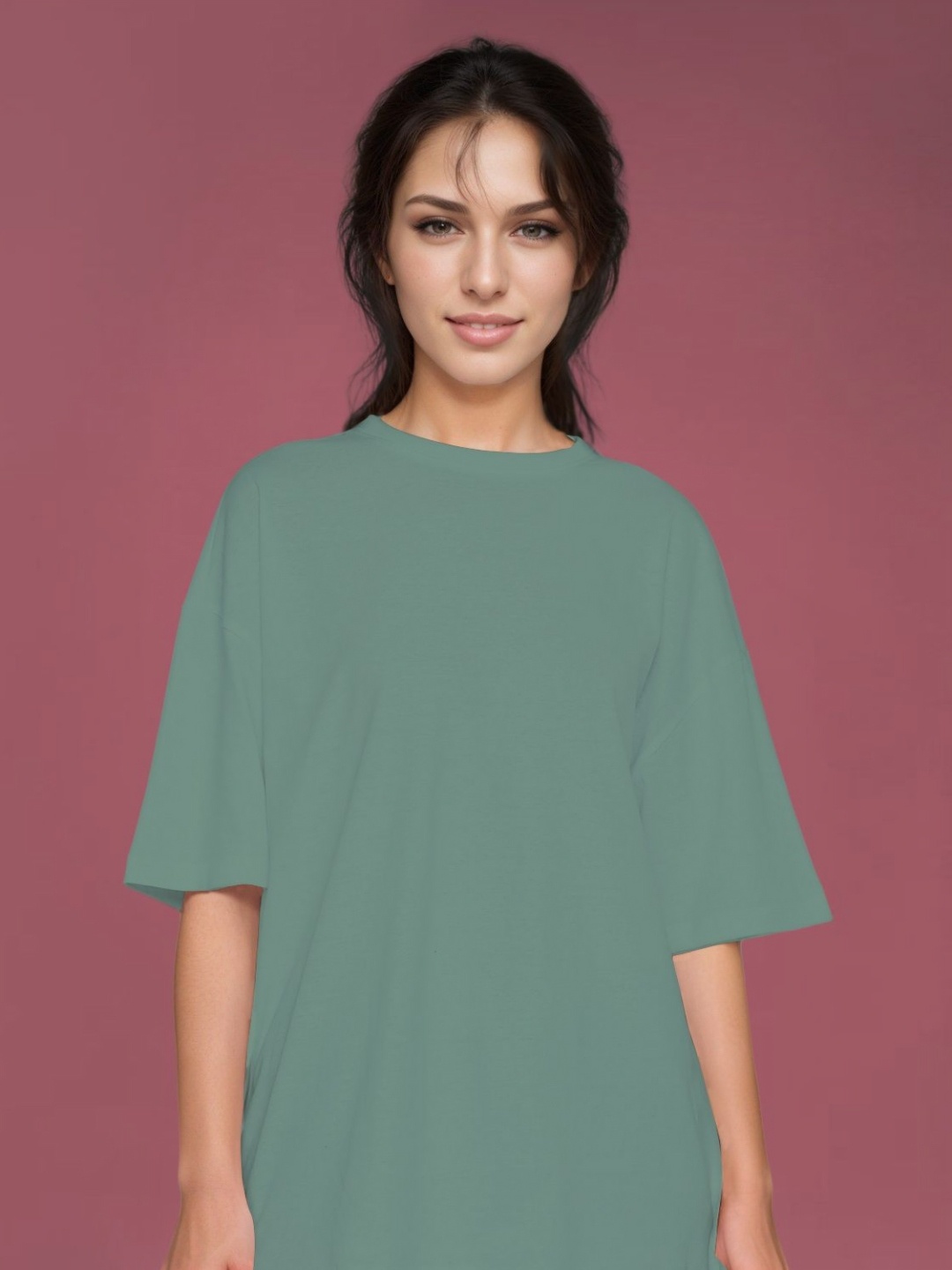 

DressBerry Women Drop-Shoulder Sleeves Pockets Boxy T-shirt, Green