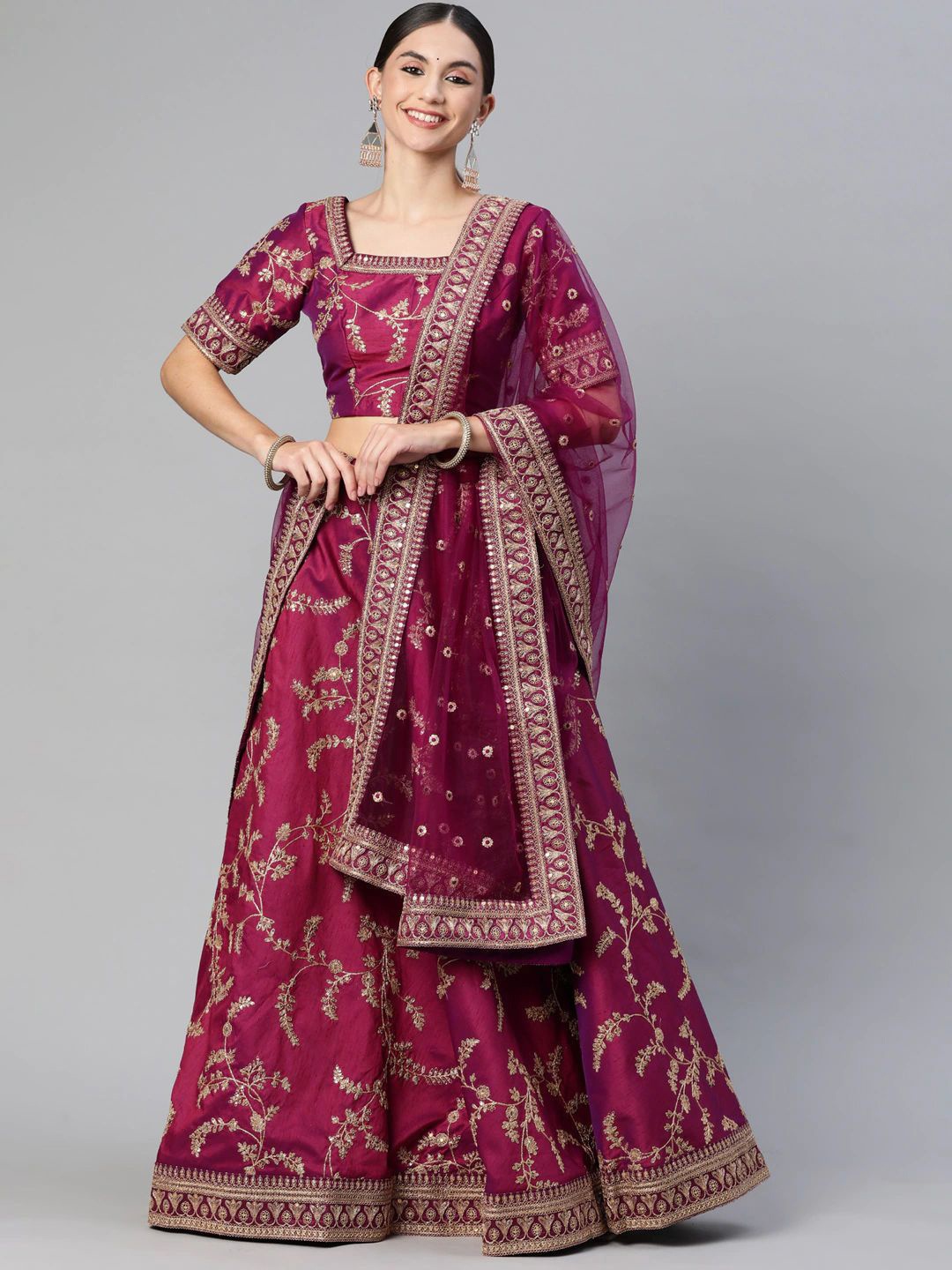 

FABPIXEL Embroidered Sequinned Semi-Stitched Lehenga & Unstitched Blouse With Dupatta, Purple