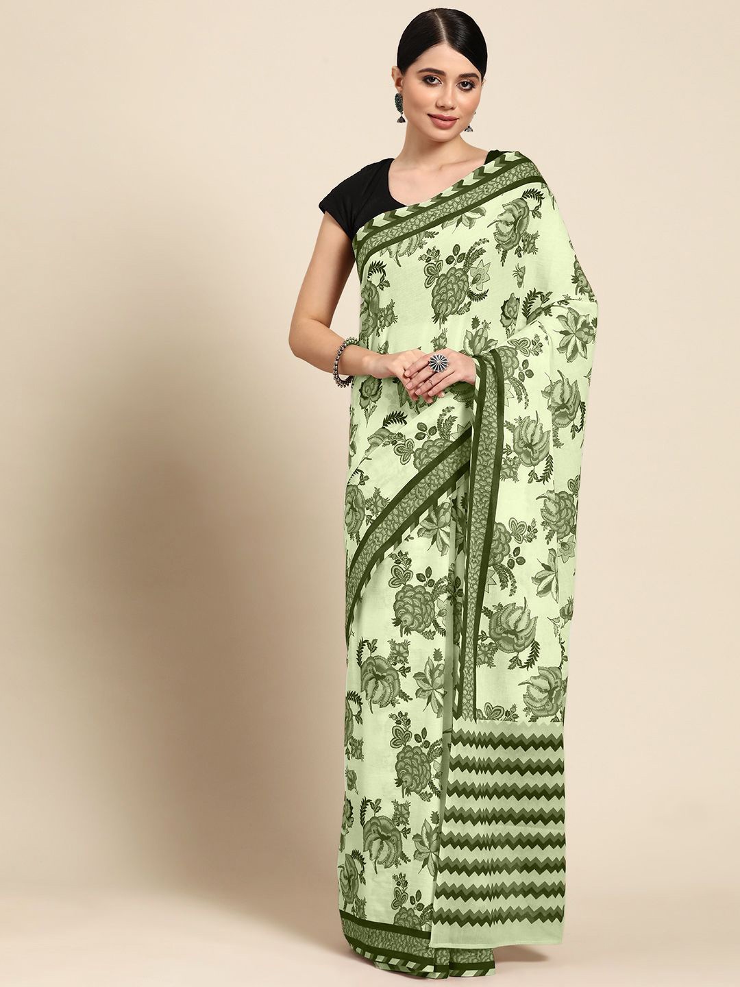 

BUTA BUTI Floral Printed Pure Cotton Saree, Green