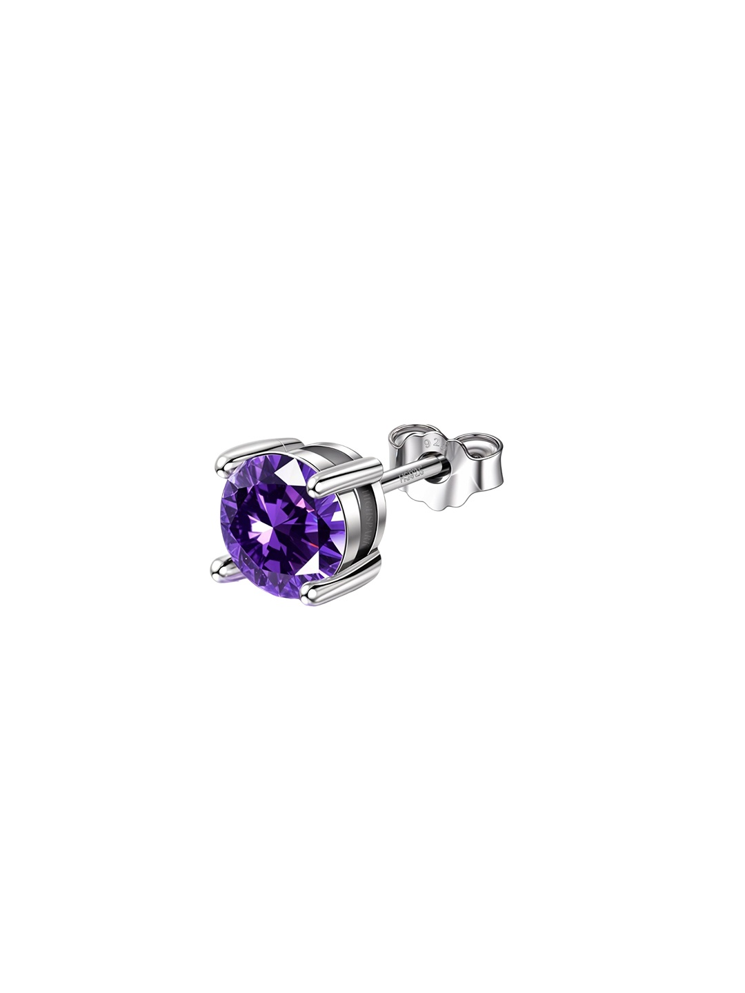

HighSpark Men 925 Sterling Silver Amethyst Birthstone Solitaire Studs