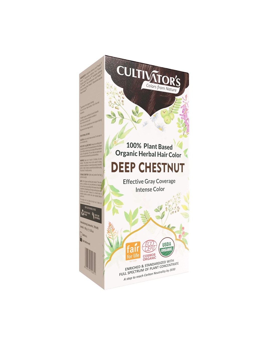 

Cultivators Plant Based Organic Herbal Hair Color for Grey Coverage 100g - Deep Chestnut, Brown