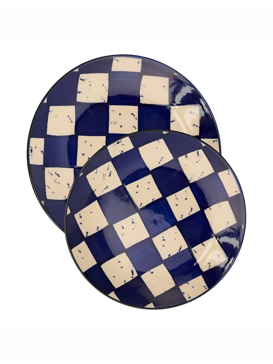 

BlackCarrot Blue & White 2 Pieces Checked Ceramic Dinner Plates