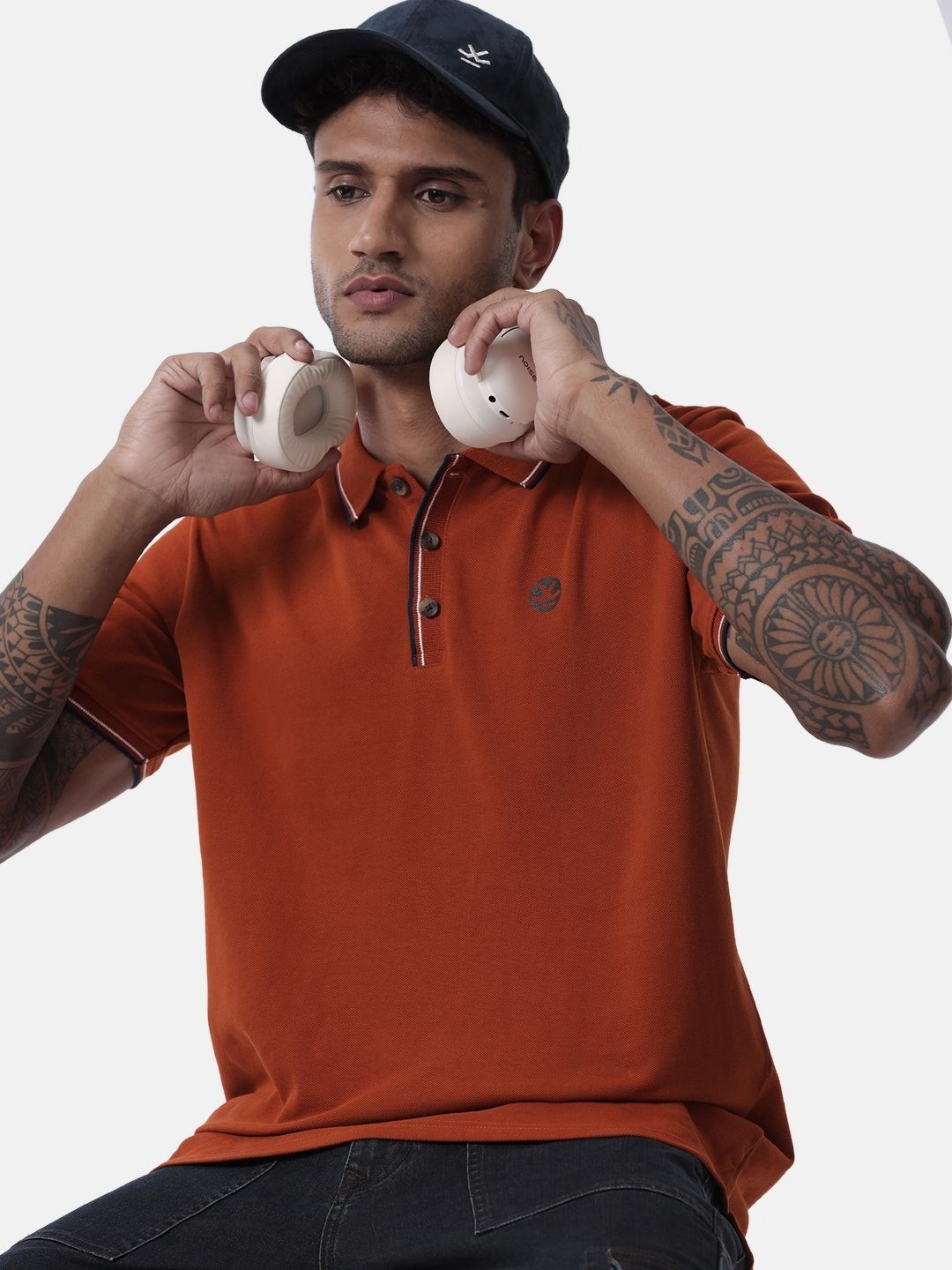 

WROGN Men Solid Polo Collar Cotton Slim Fit T-shirt, Rust