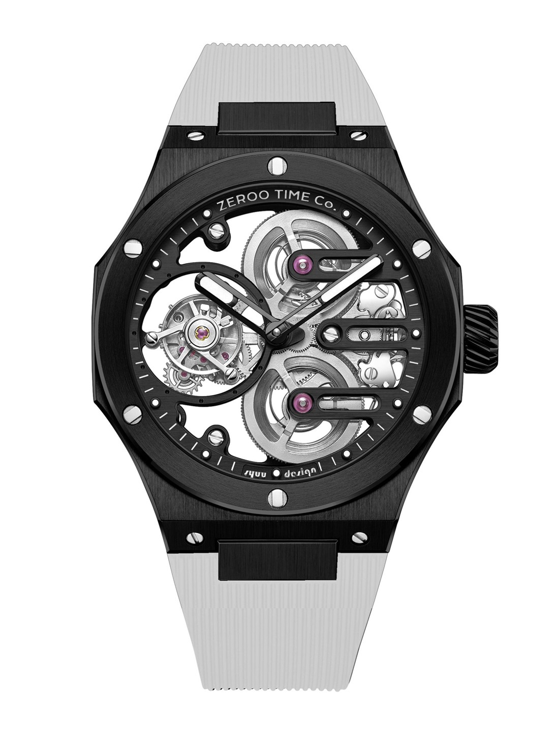 

ZEROO Unisex Skeleton Dial & Leather Straps Analogue Watch ZT008BBW, White