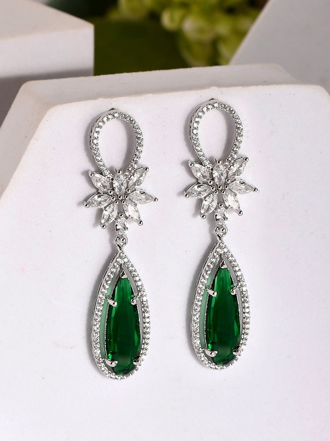 

Voylla American Diamond Silver Plated Contemporary Drop Earrings