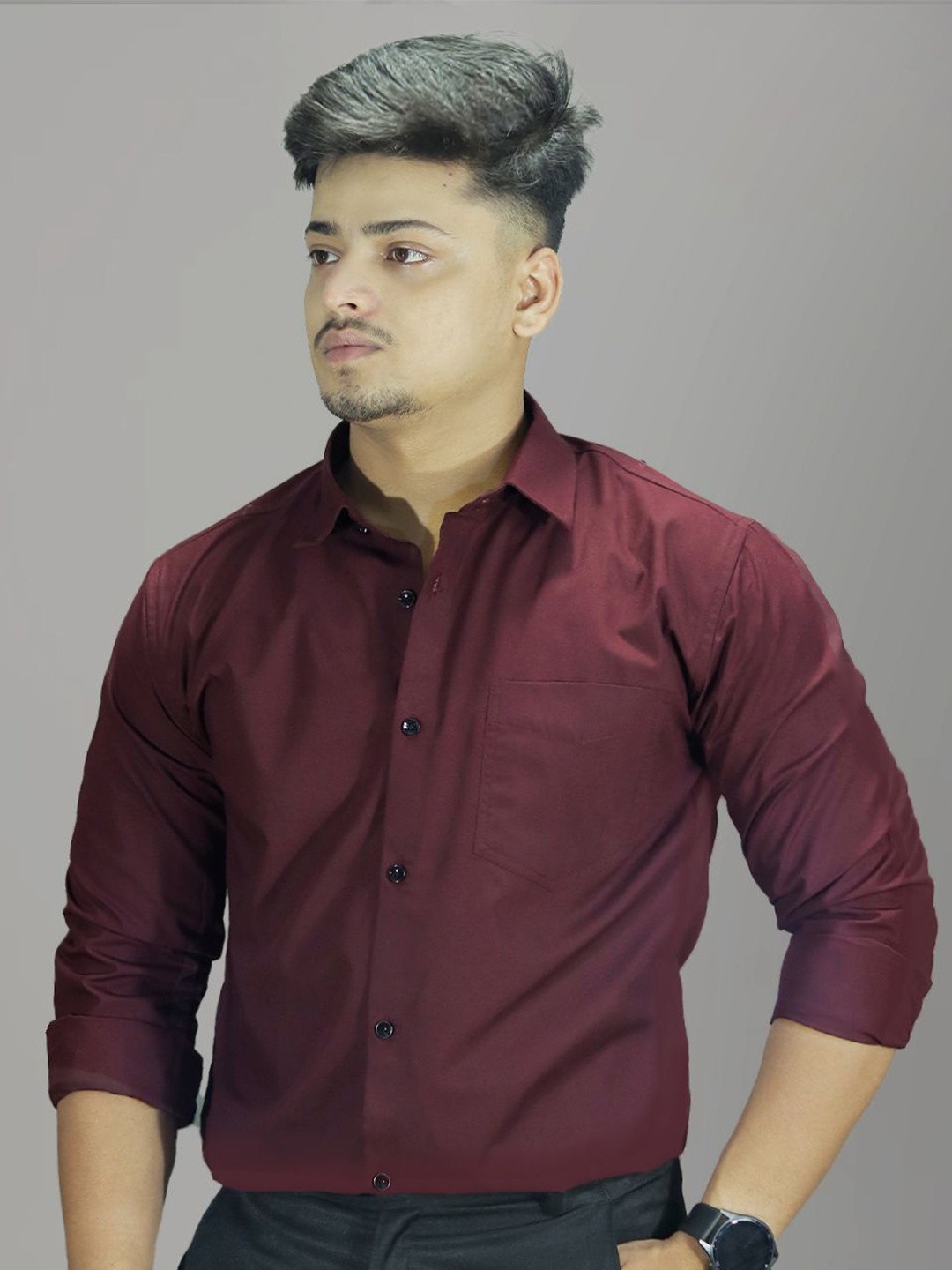 

AIA.FAB Men Classic Slim Fit Opaque Casual Shirt, Maroon