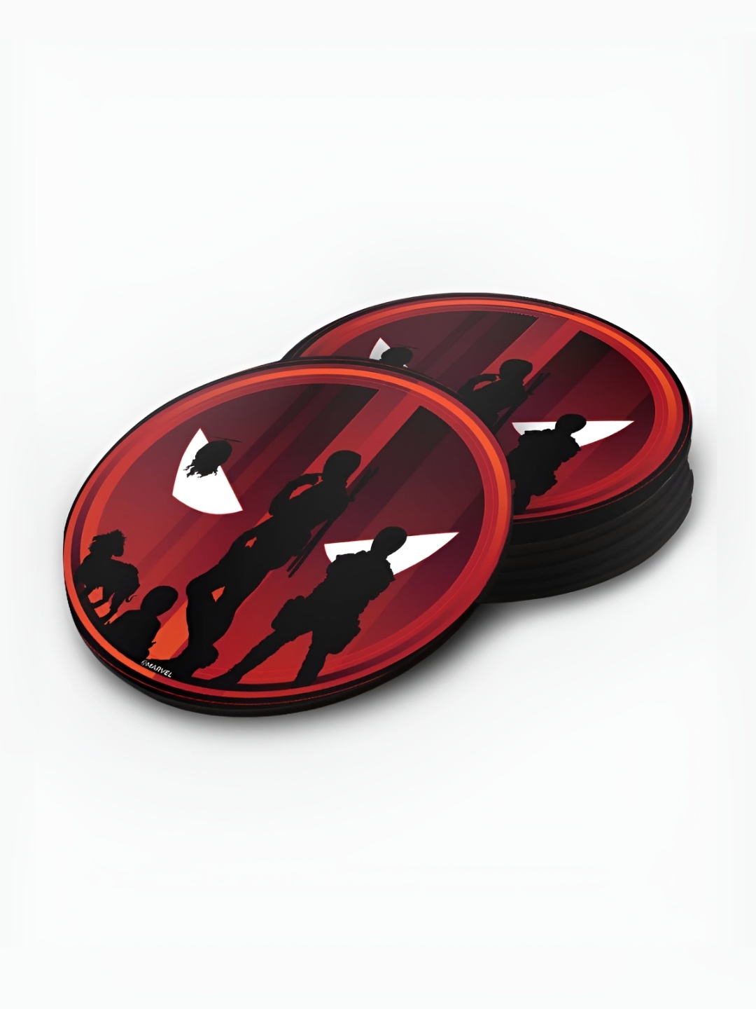 

macmerise Red & Black 6 Pieces Printed Wooden Round Coasters