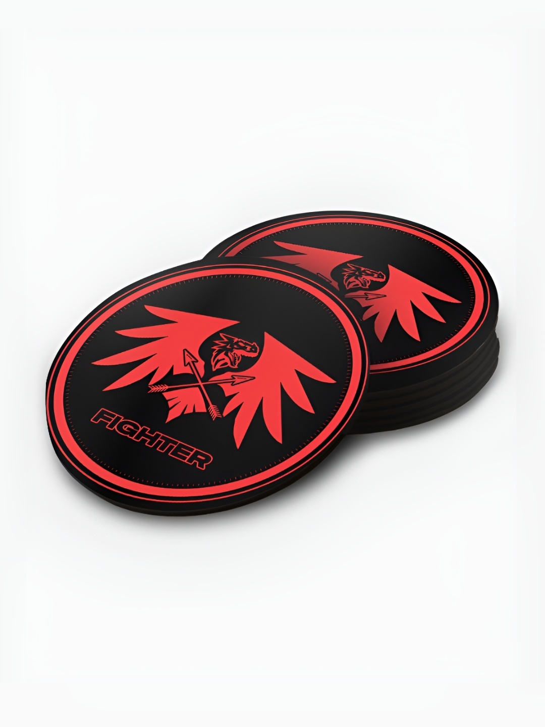 

macmerise Black & Red 6 Pieces Warrior Wings Printed Wooden Circular Coasters