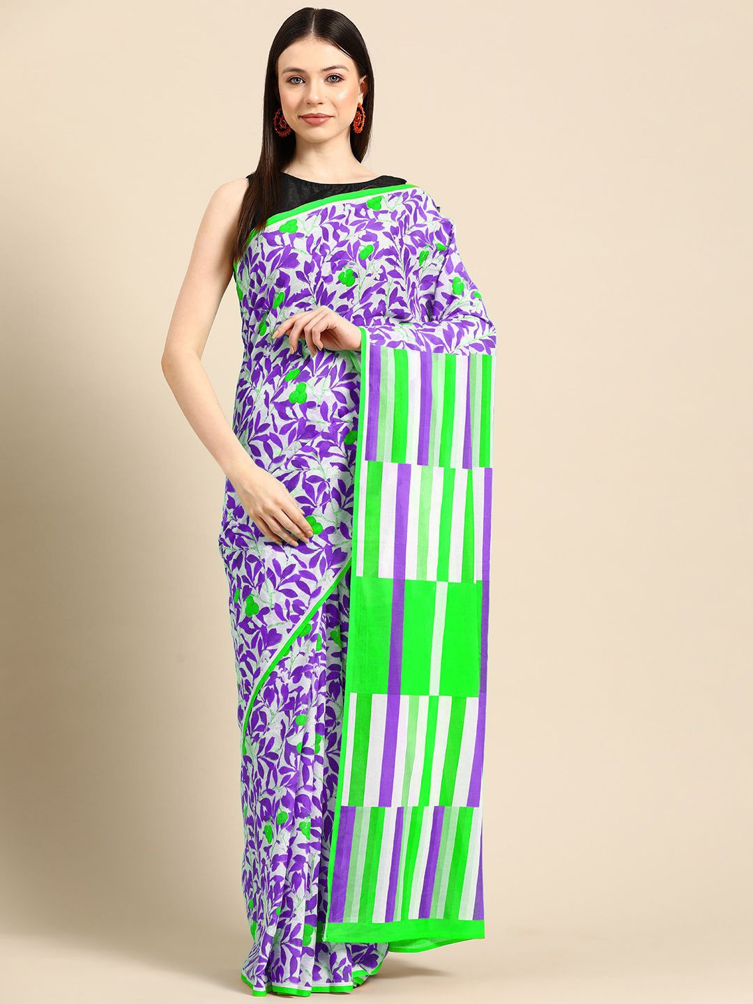 

BUTA BUTI Floral Pure Cotton Saree, Green
