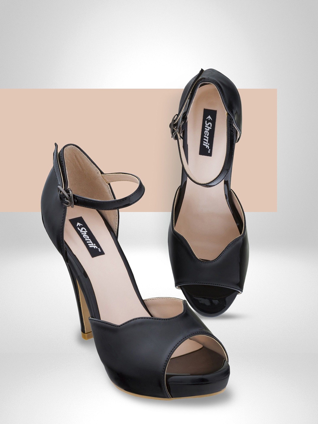 

Sherrif Shoes Women Slim Heel Peep Toes, Black