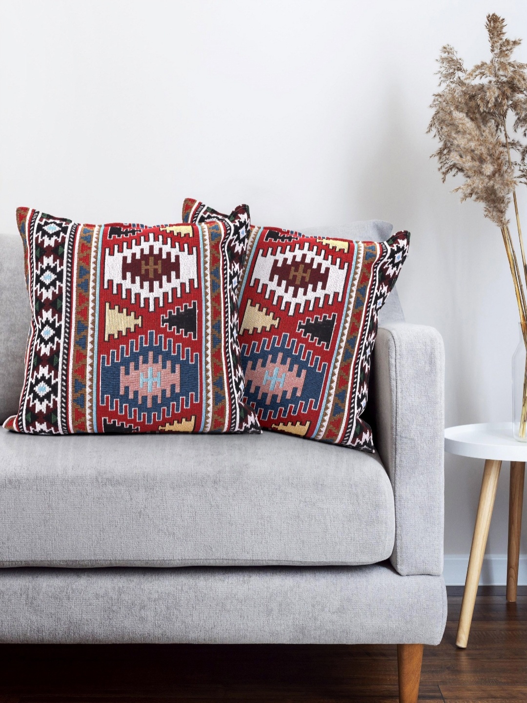 

Fashionhub Red & White 2 Pieces Geometric Self Design Cotton Square Cushion Covers