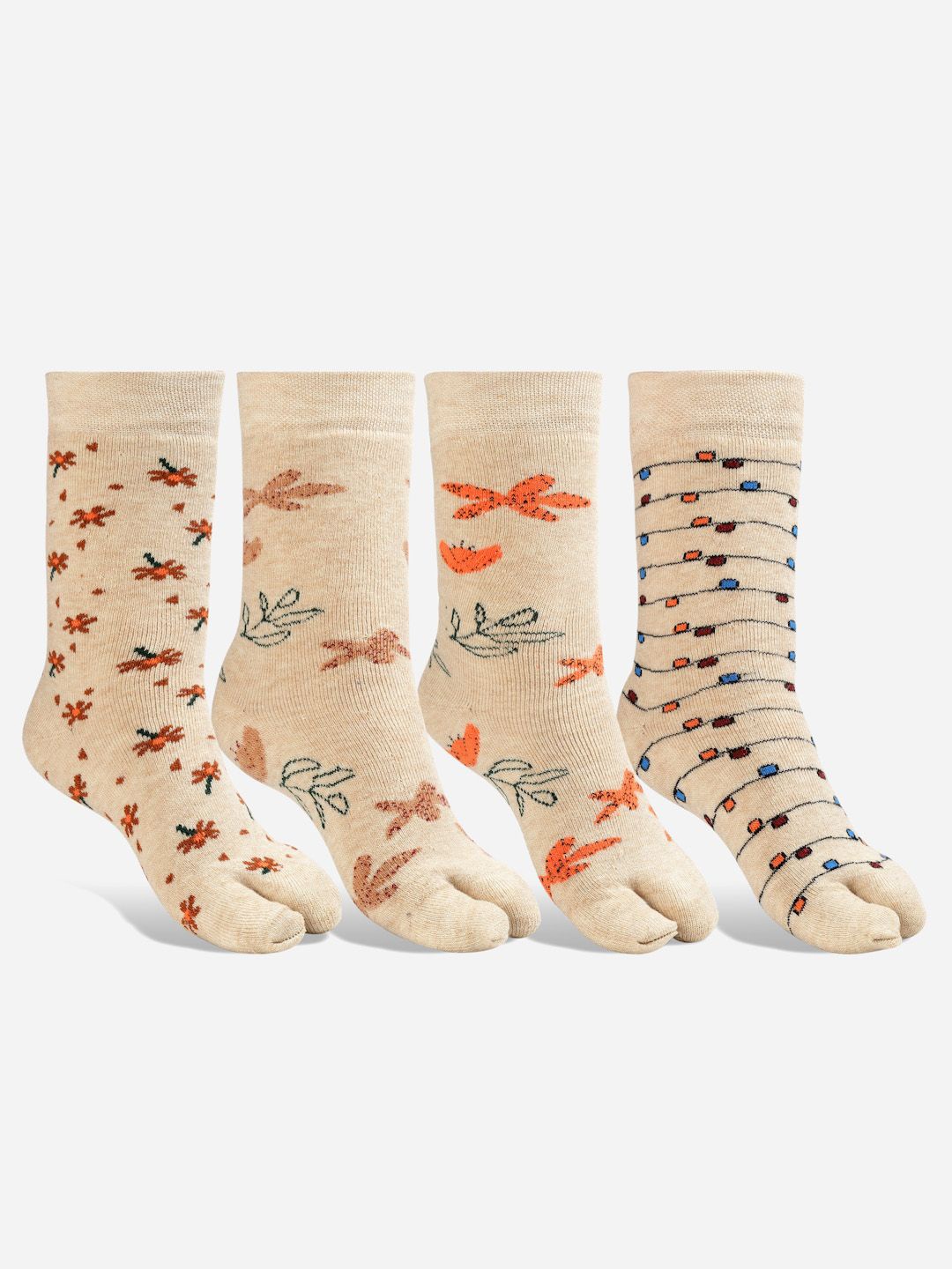 

Texlon Pack Of 4 Patterned Calf-Length Socks, Cream