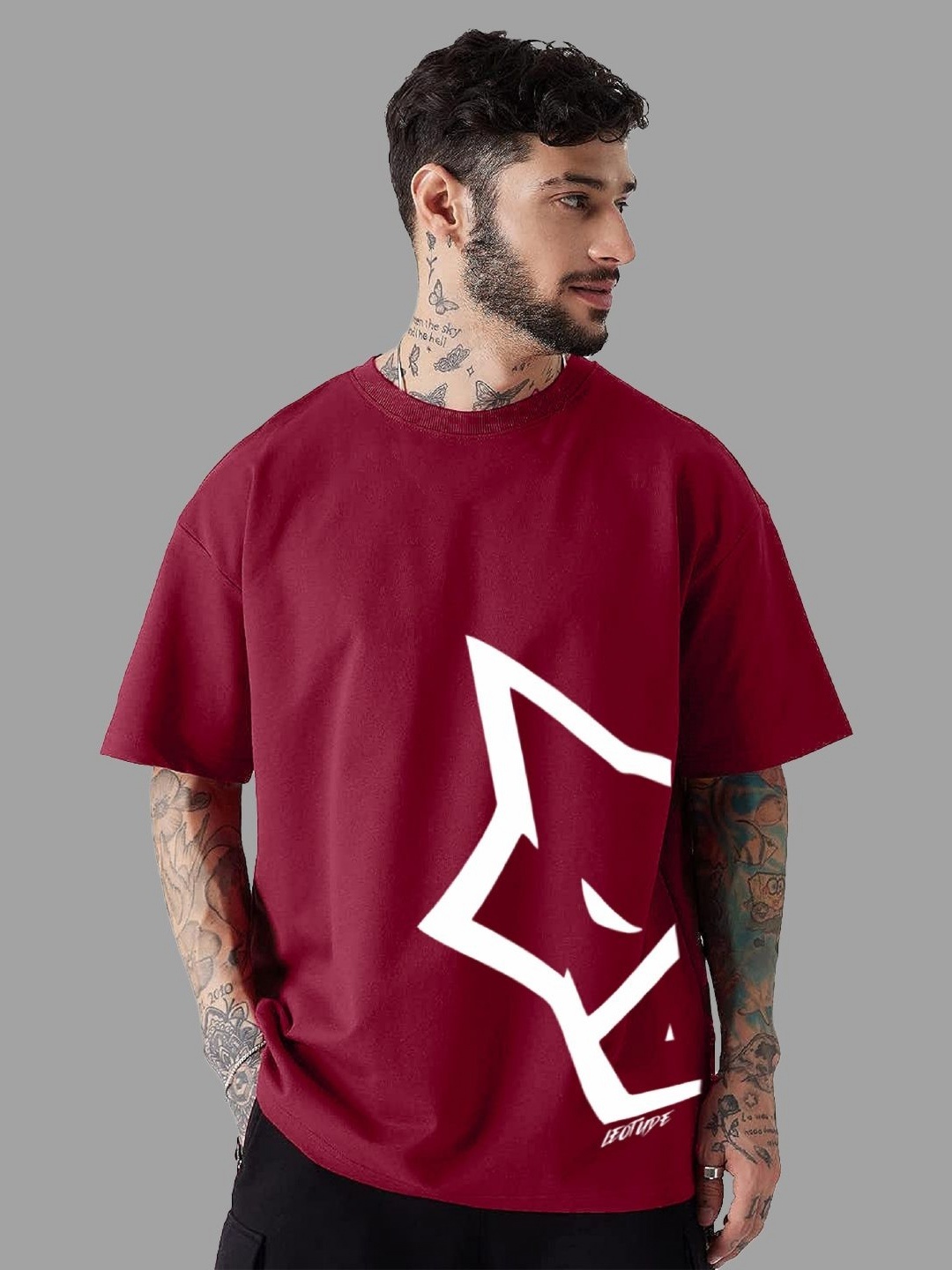 

Leotude Men Graphic Printed Round Neck Cotton Oversized T-Shirt, Maroon