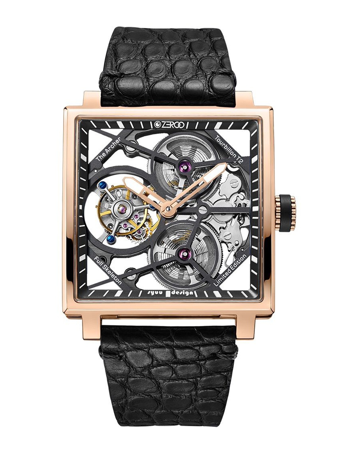 

ZEROO Unisex Skeleton Dial & Leather Straps Analogue Watch ZT002RBK, Black