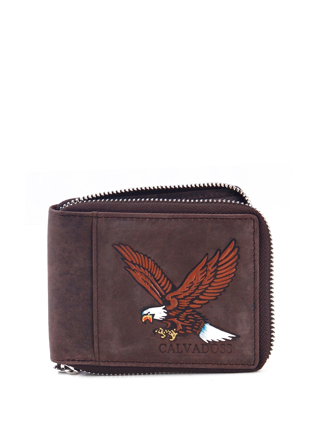 

Calvadoss Men Textured Leather Zip Around Wallet, Brown