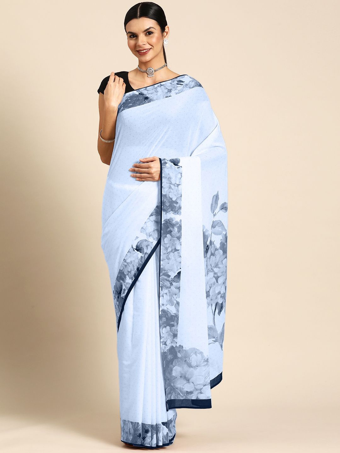 

BUTA BUTI Floral Pure Cotton Saree, Blue