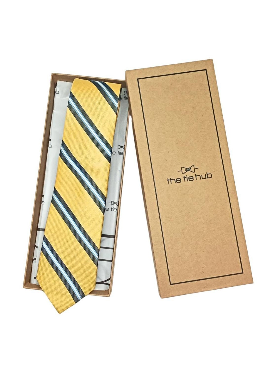 

The Tie Hub Men Striped Broad Tie, Yellow