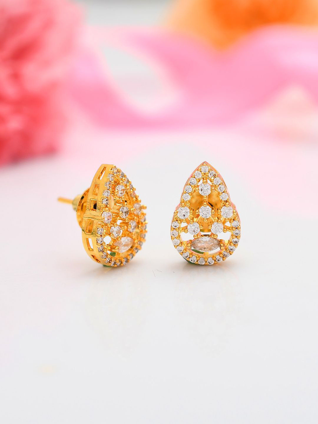 

Voylla American Diamond Gold-Plated Brass Contemporary Studs Earrings