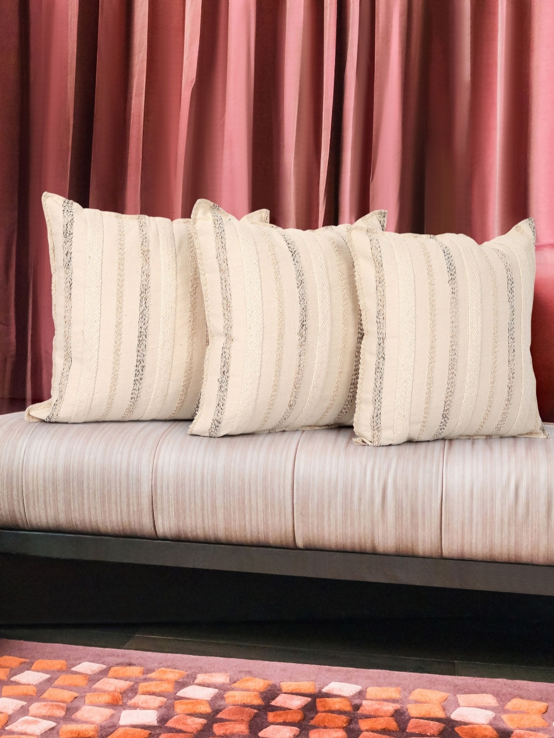 

Fashionhub Beige & Brown 3 Pieces Striped Cotton Square Cushion Covers