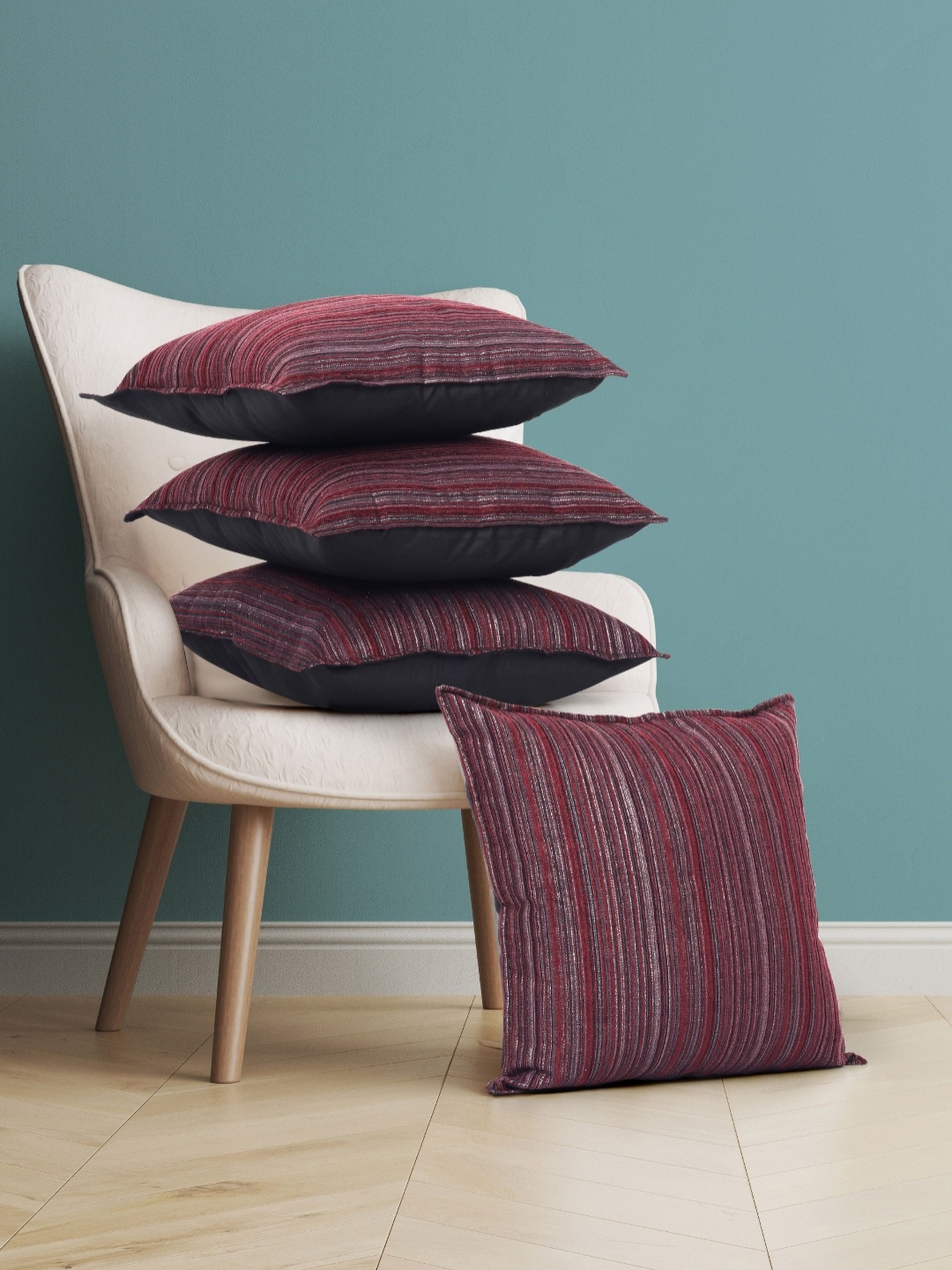 

Fashionhub Maroon & Black 4 Pieces Striped Cotton Square Cushion Covers