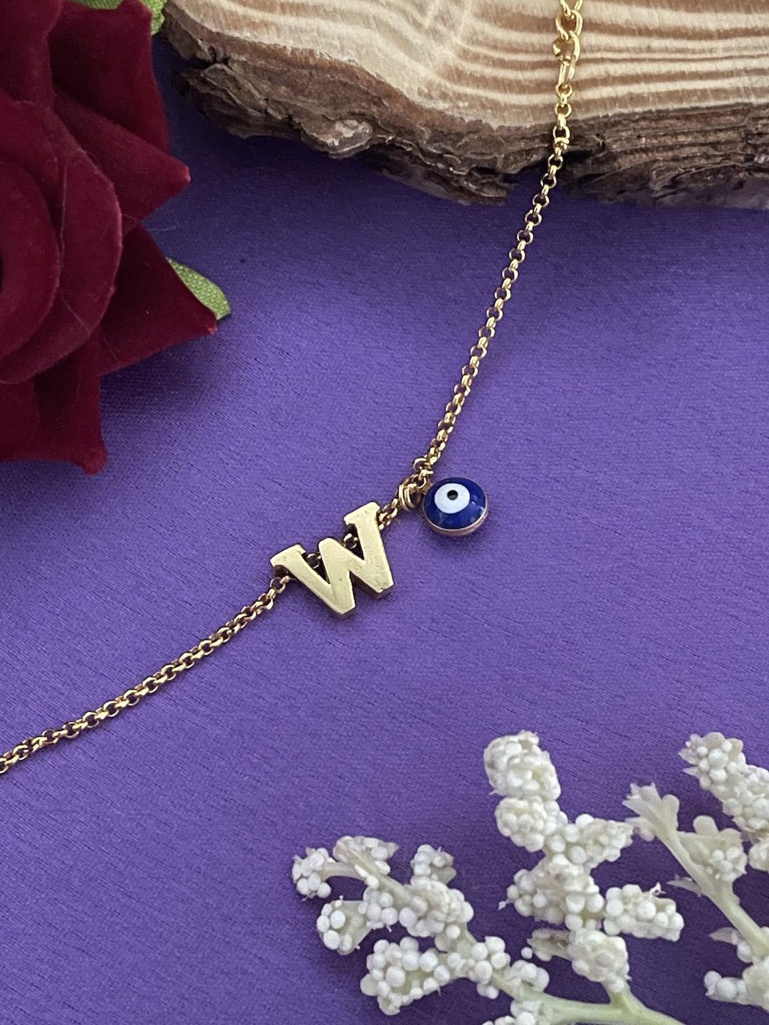 

Digital Dress Room Gold Plated Evil Eye Charm W Initial Bracelet Rakhi