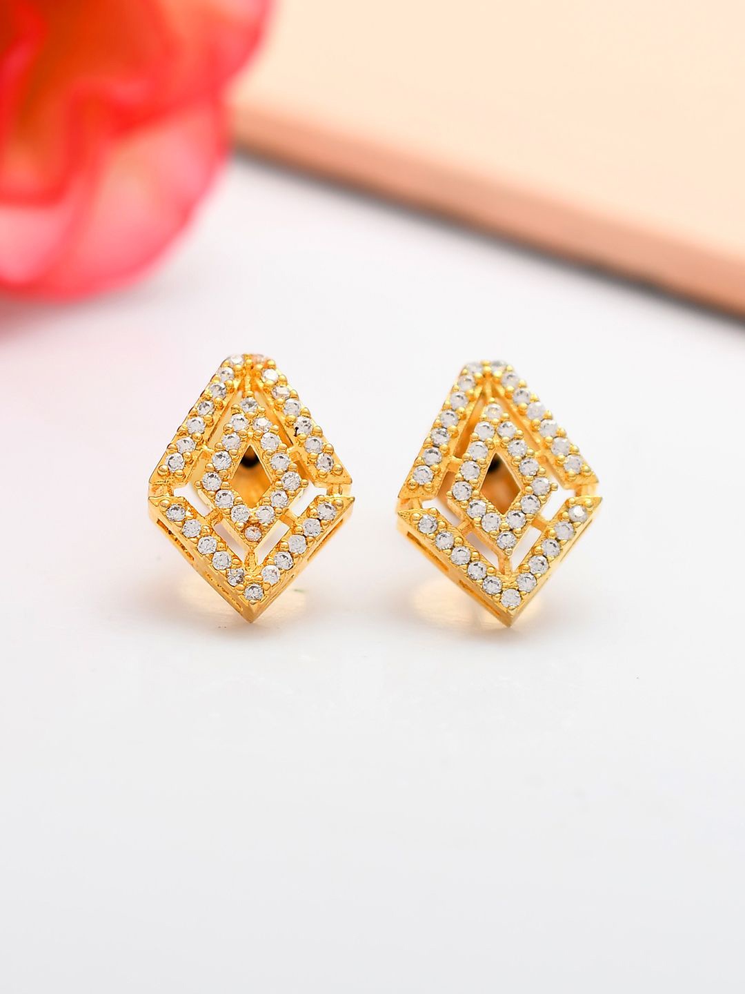 

Voylla Sparkling Elegance Gold-Plated American Diamond Studded Contemporary Studs