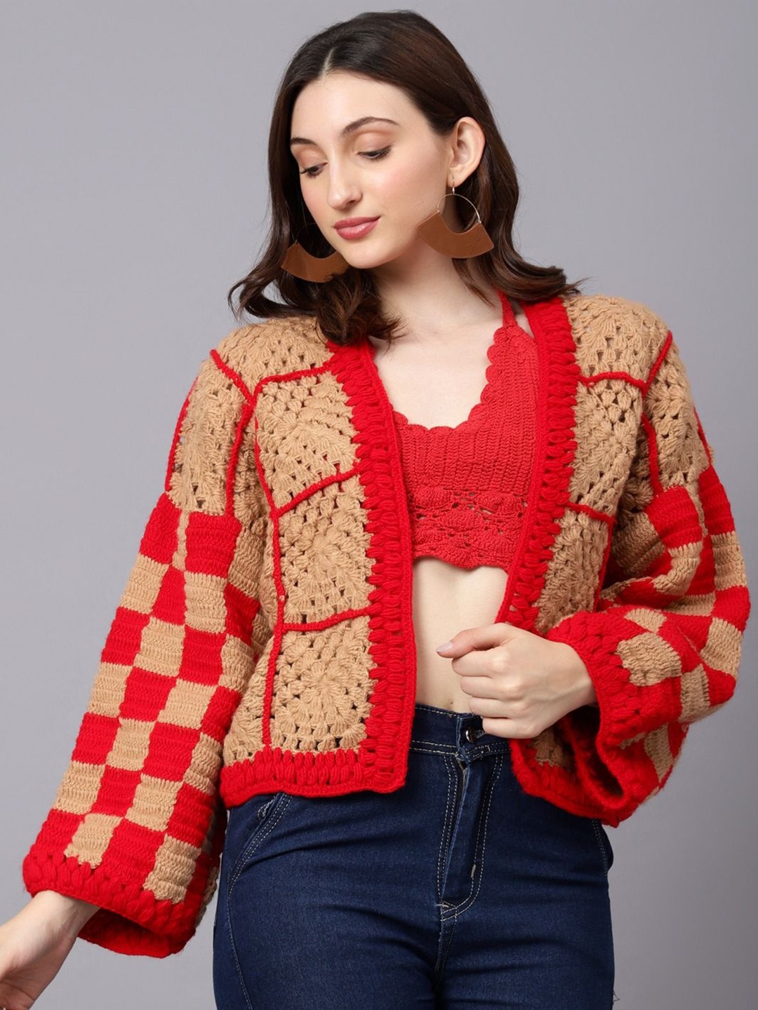 

Velvery Women Cardigan with Applique Detail, Brown