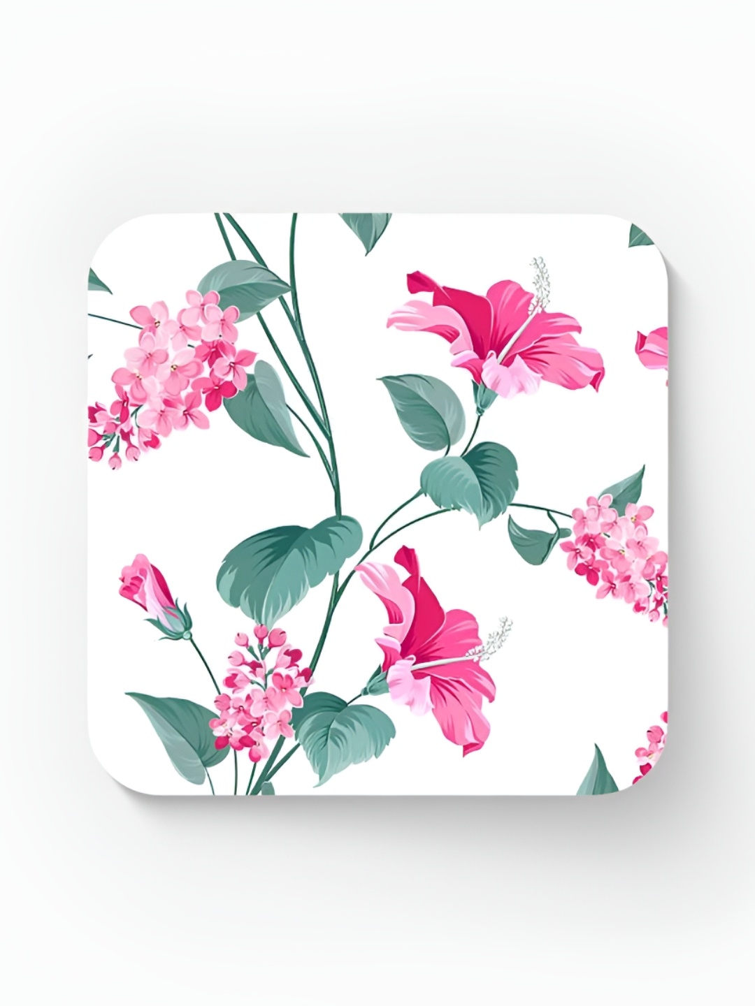 

macmerise White & Pink Printed Wooden Square Coaster