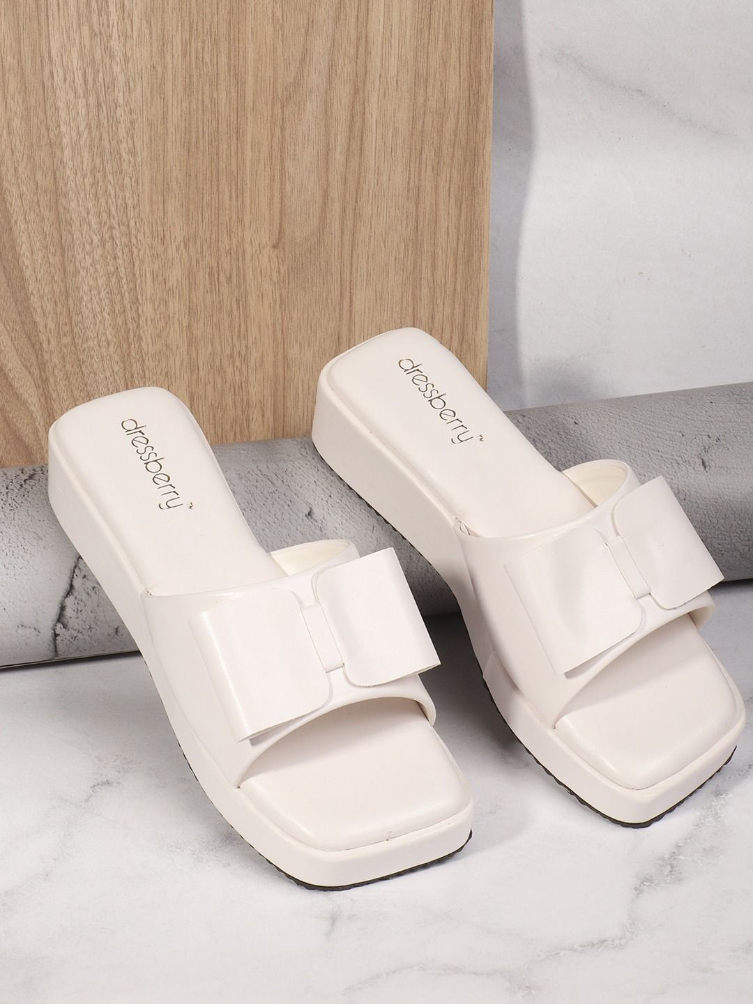 

DressBerry Women Open Toe Wedge Heels Sandals with Bows, White