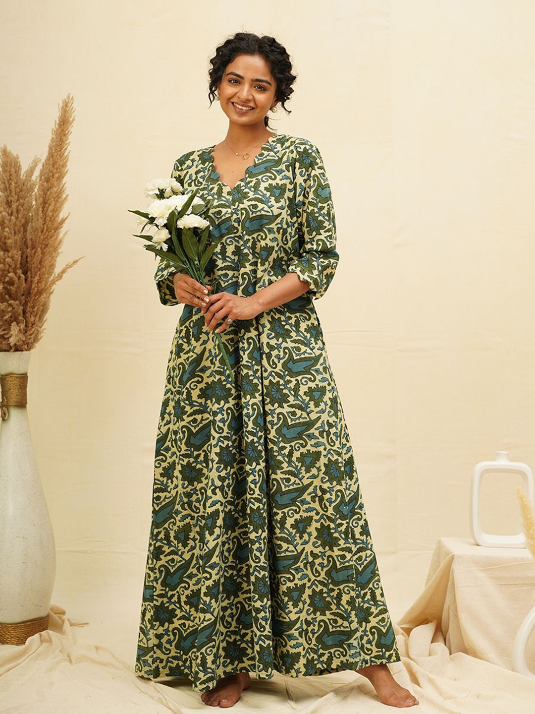 

THE SAFFRON SAGA Ethnic Motifs Print Maxi Dress, Blue
