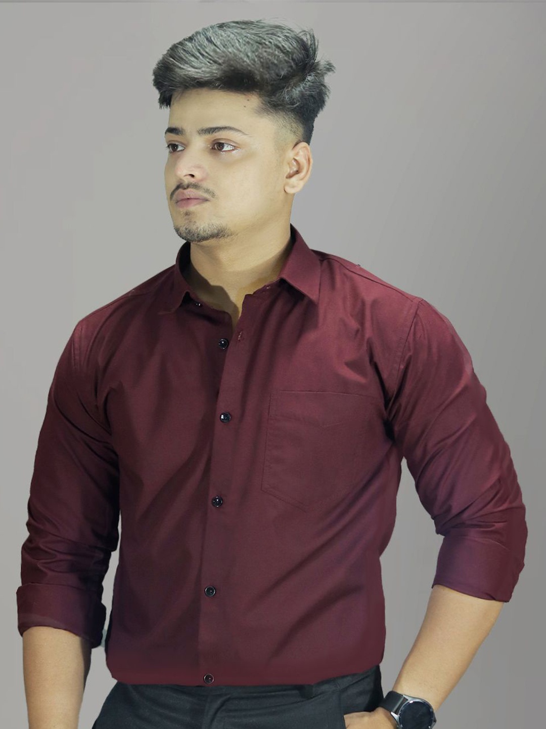 

AIA.FAB Men Classic Slim Fit Opaque Casual Shirt, Maroon