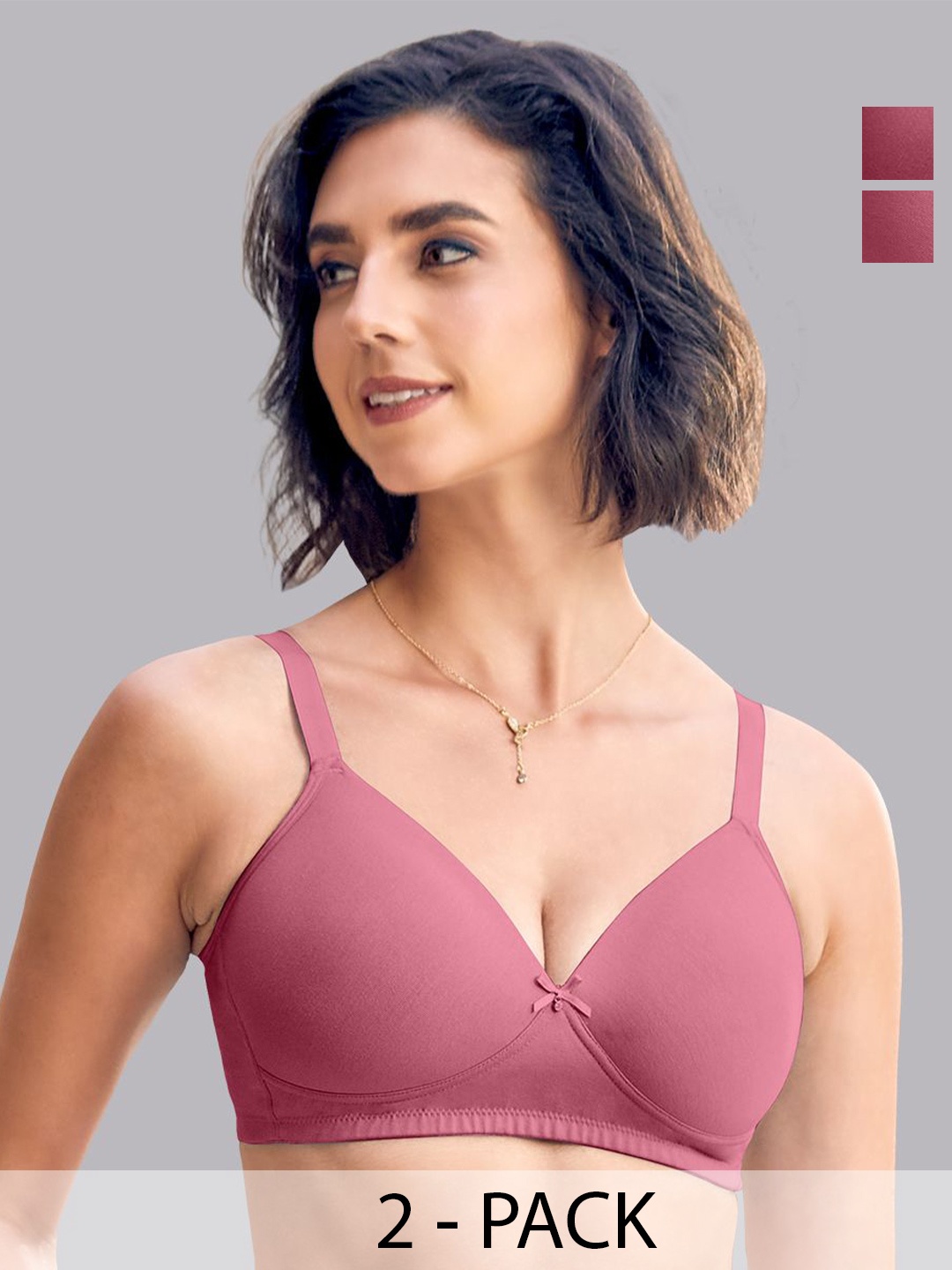 

MAASHIE Pack of 2 Medium Coverage Wirefree Padded Bra WNE-WNE, Burgundy