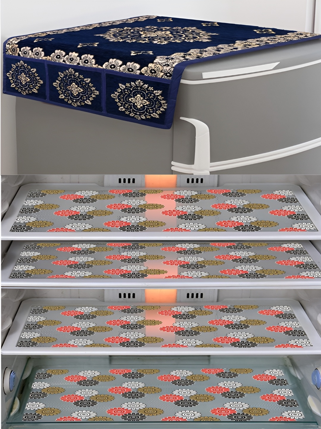 

Dakshya Industries Blue & Red 5 Pieces Printed Fridge Cover With Mats