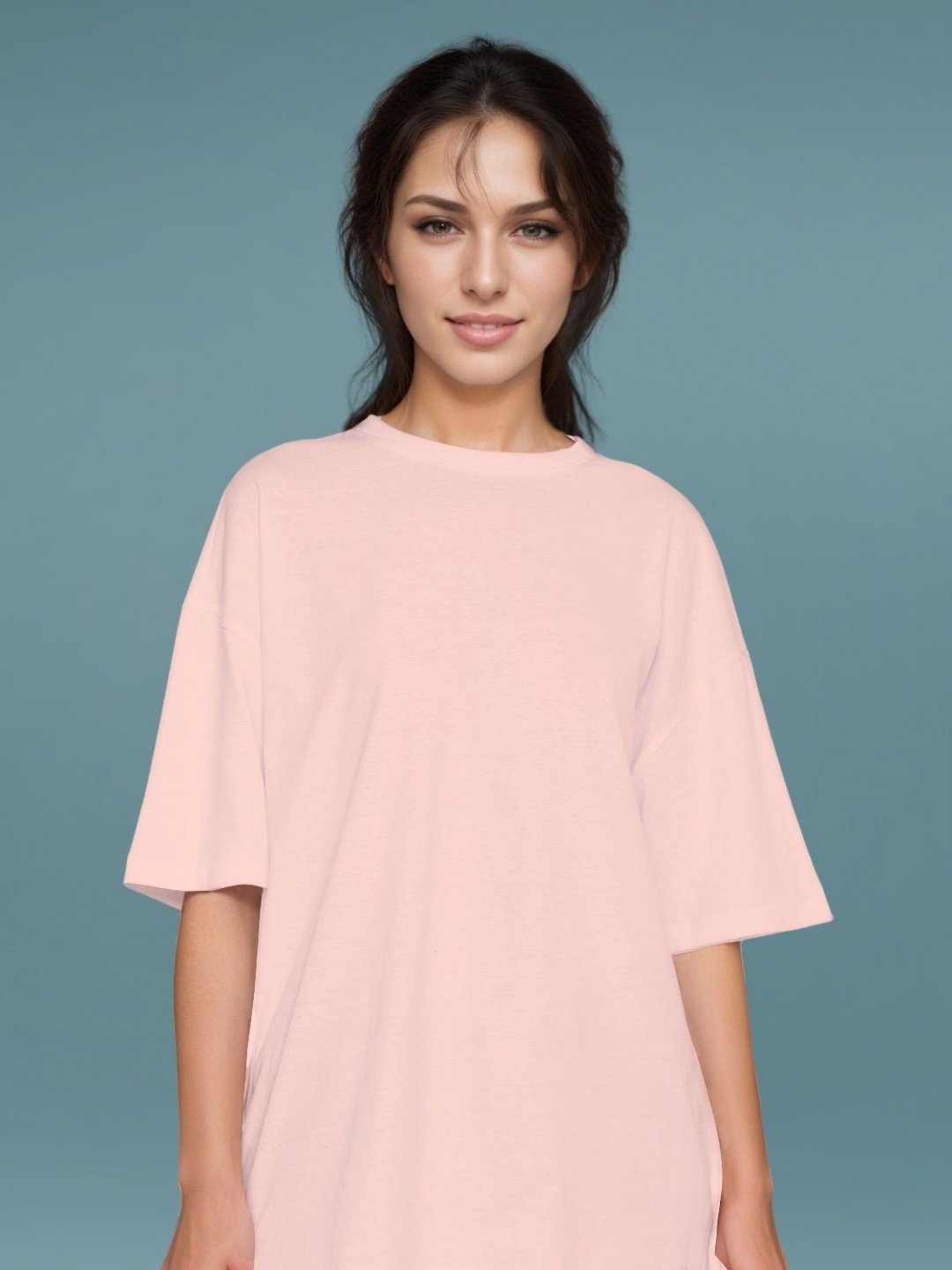 

DressBerry Women Drop-Shoulder Sleeves Raw Edge Boxy T-shirt, Pink