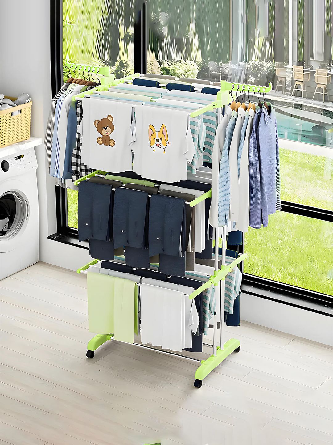 

Kuber Industries Green 4-Layer Foldable Clothes Drying Stand