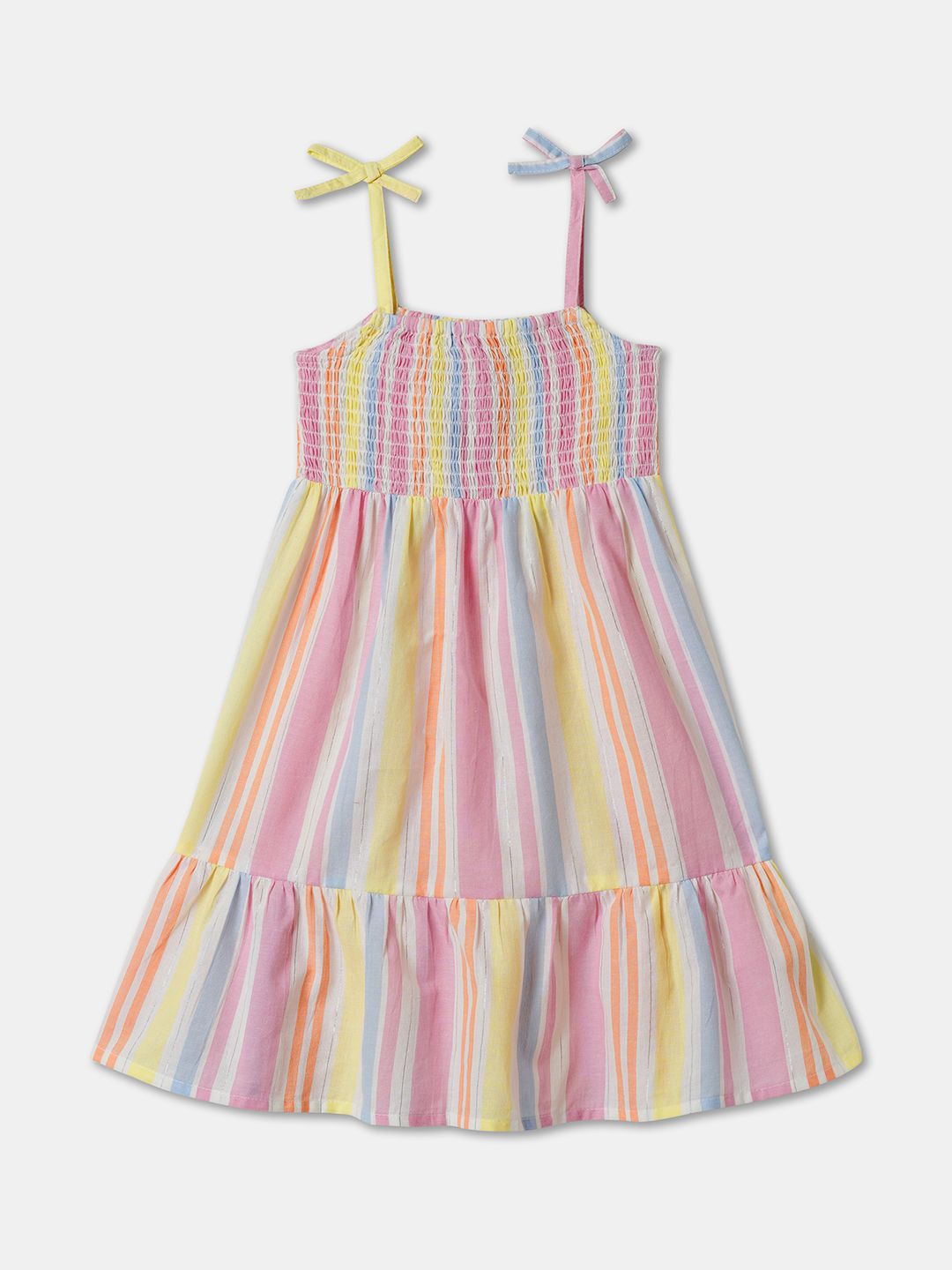 

R&B Girls Cotton Sleeveless Striped A-Line Dress, Yellow