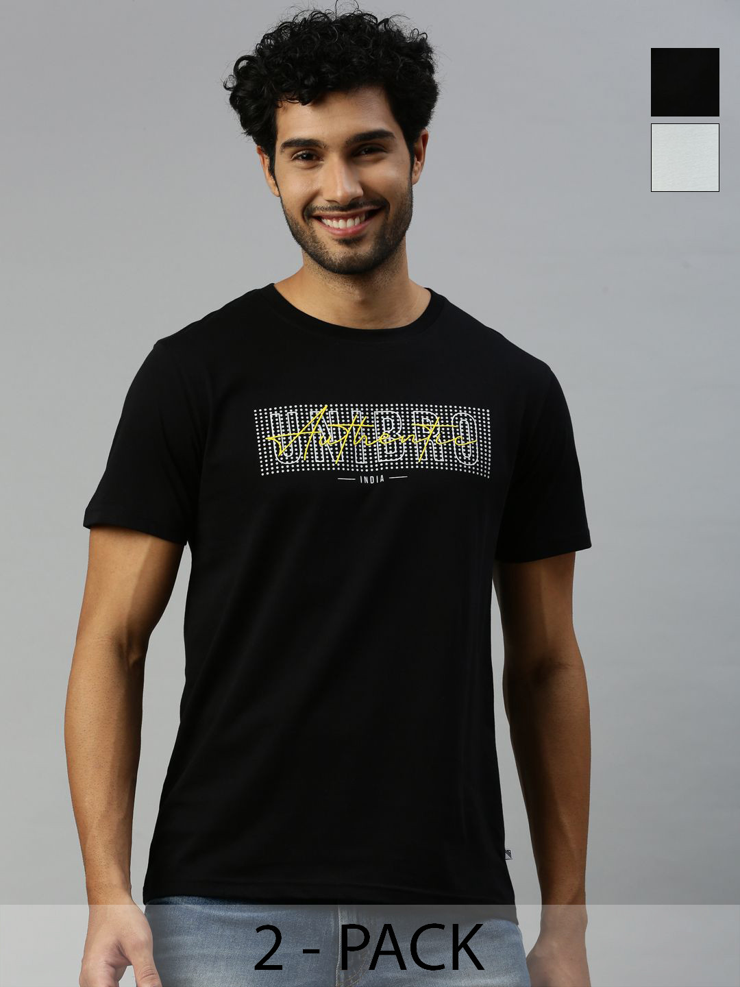 

Ramraj Men Pack Of 2 Typography Printed Round Neck Cotton T-Shirts, Black
